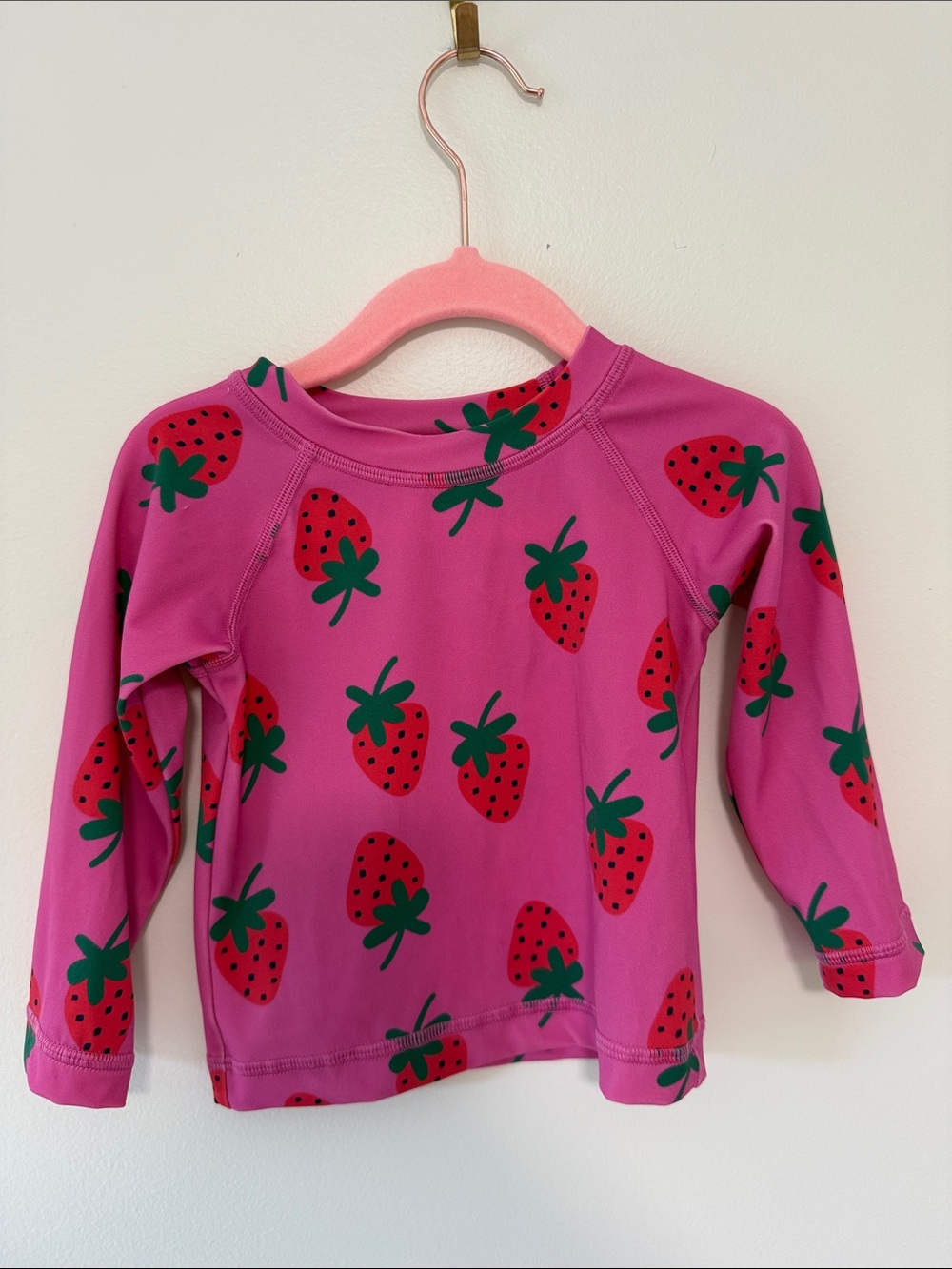 Hanna Andersson Pink Strawberry Print Long Sleeve Rash Guard